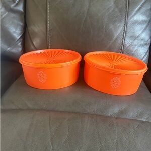 Vintage Tupperware Servalier Canister in Harvest Orange set of 2